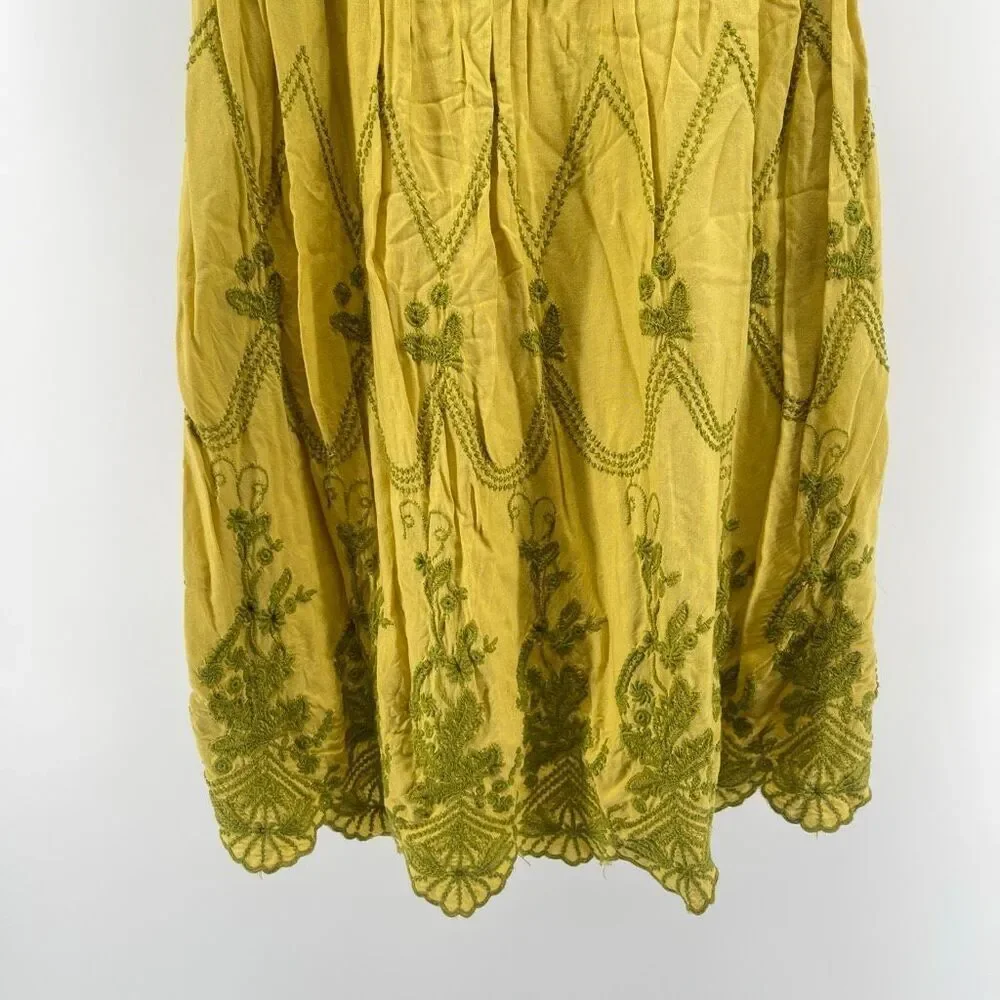 Urban Outfitters Jamie Embroidered Babydoll Mini Dress Large Yellow Festival